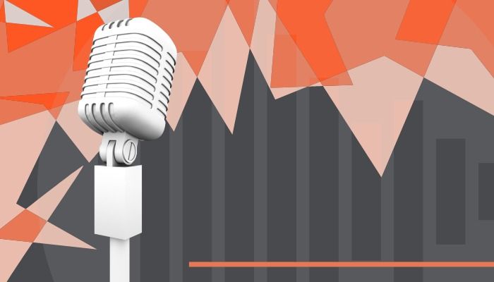 Illustration of a microphone with an artistic black and orange background - How to become an influencer: A step-by-step guide - Image