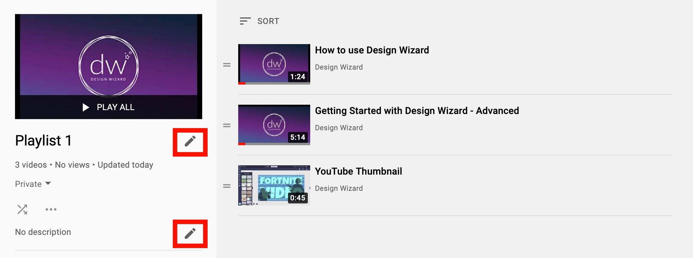 YouTube page with 'Edit' playlist button highlighted in red - A guide to creating well-structured YouTube playlists: A step-by-step beginners guide - Image