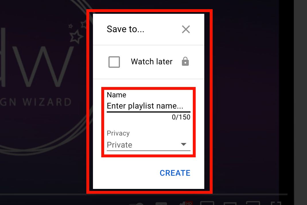 YouTube 'Enter playlist name' highlighted in red - A guide to creating well-structured YouTube playlists: A step-by-step beginners guide - Image