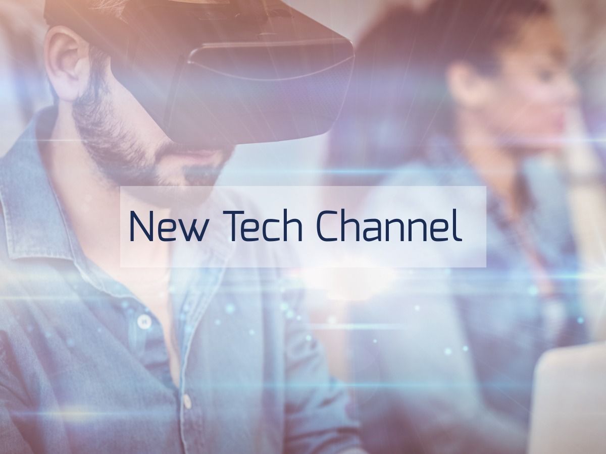 Tech channel banner: Person wearing virtual reality headset - How to start a YouTube channel: Complete beginners guide - Image