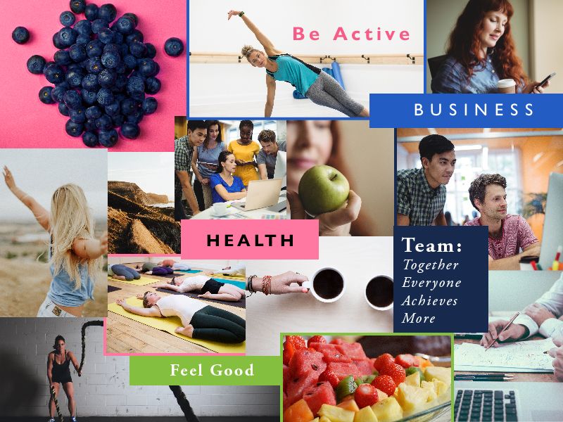 A collage inspiring a healthy lifestyle and teamwork, work-life balance - Why you should create your personal vision board - Image
