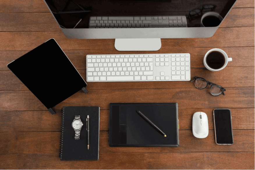 Overhead view of office desk - Edit your vision board using the Design Wizard - Image