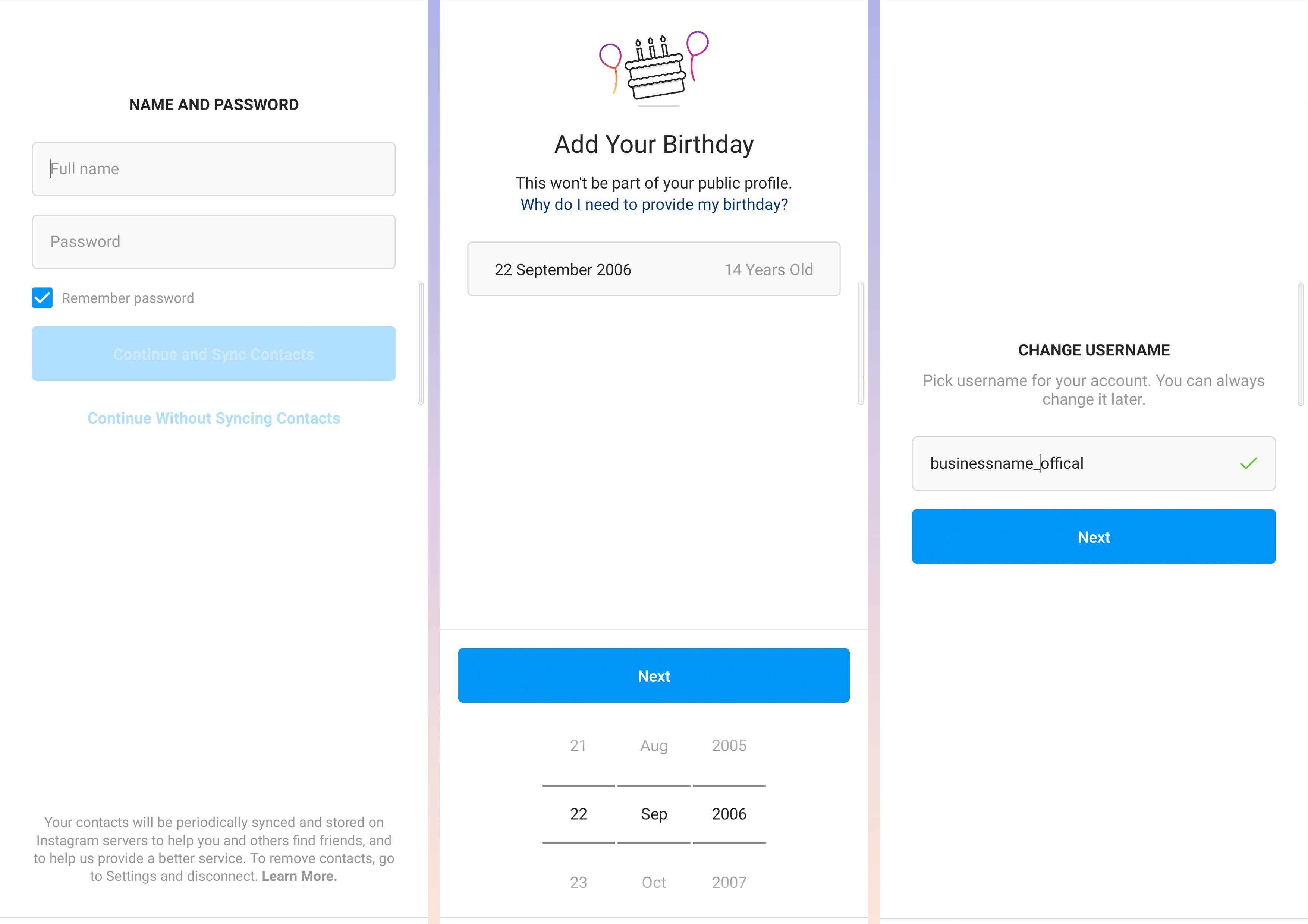 Captures d&#39;écran de la création de votre compte Instagram avec détails - Comment créer un compte Instagram - Image