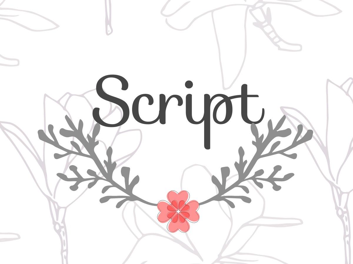 Design de fonte de script com ícones de desenho de flores sobre um fundo branco