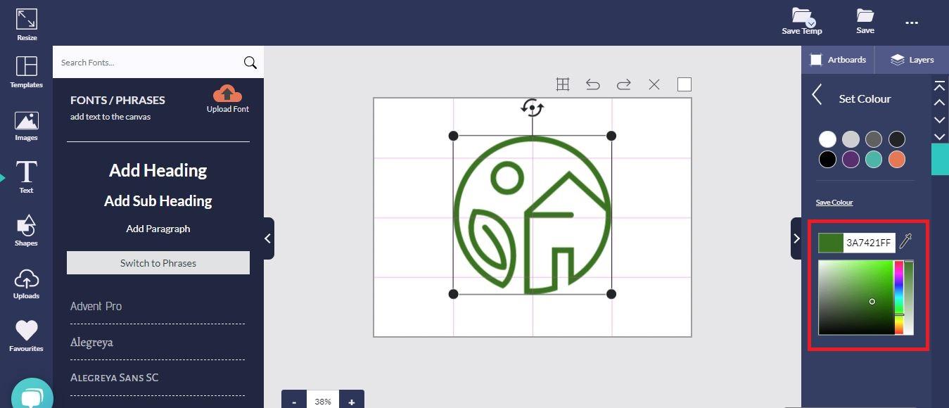 Options de la roue chromatique surlignées en rouge dans l&#39;assistant de conception - Comment concevoir un logo en 6 étapes simples avec l'assistant de conception - Image