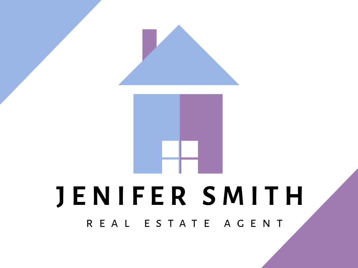 Logotipo editable de agente inmobiliario morado y azul.