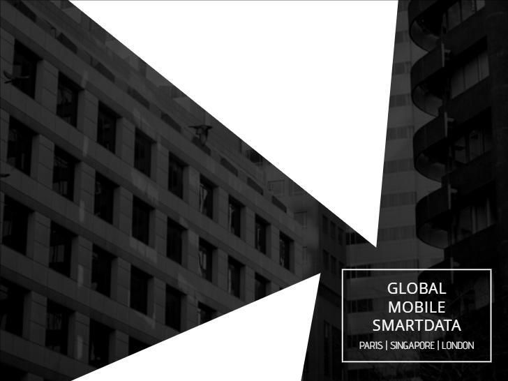 Black and white image of city buildings with 'Global mobile smartdata' as a title - How to use neutral colors in design - Image