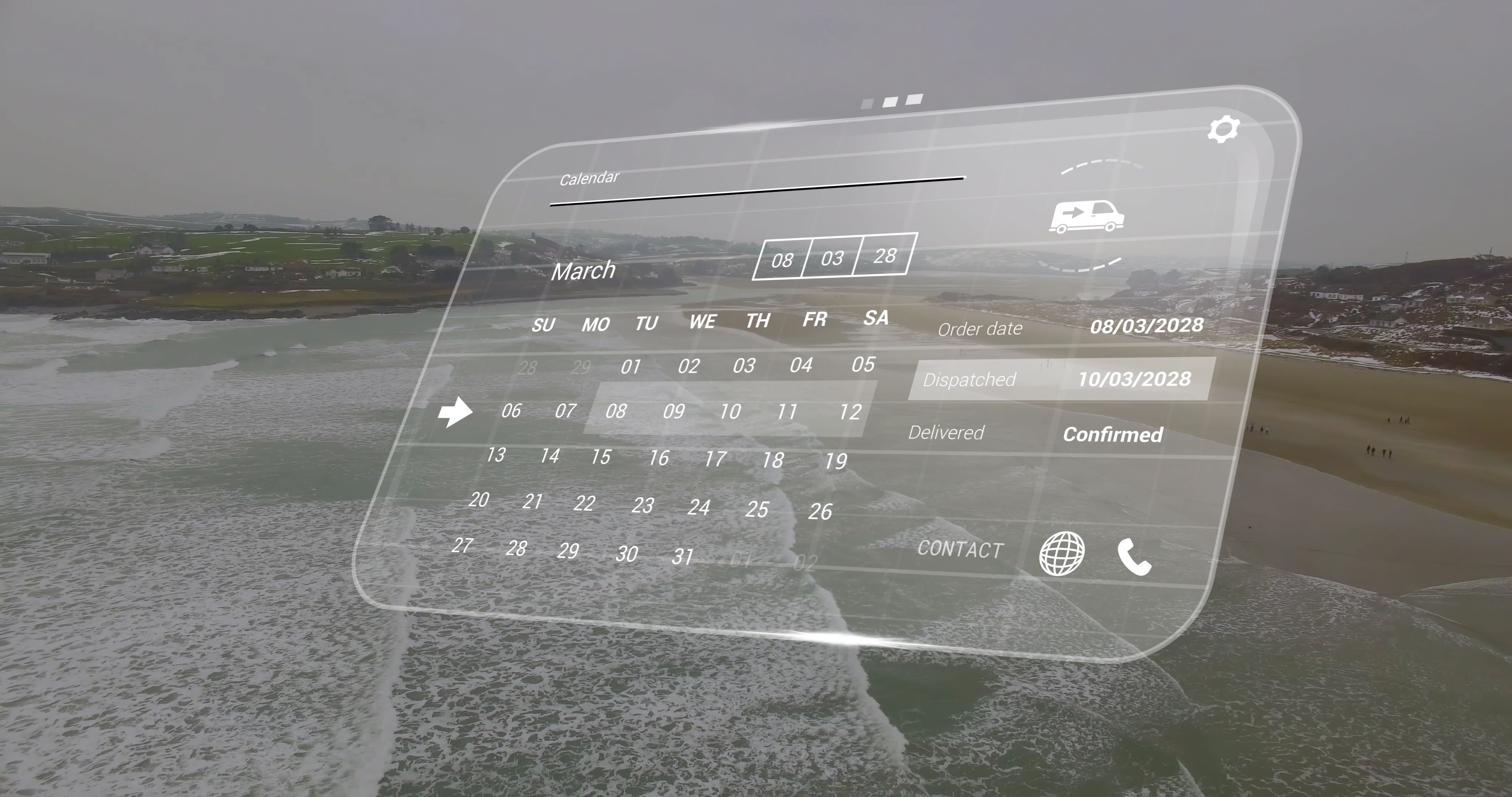 Futuristic Digital Interface Overlay on Coastal Scenery - Image