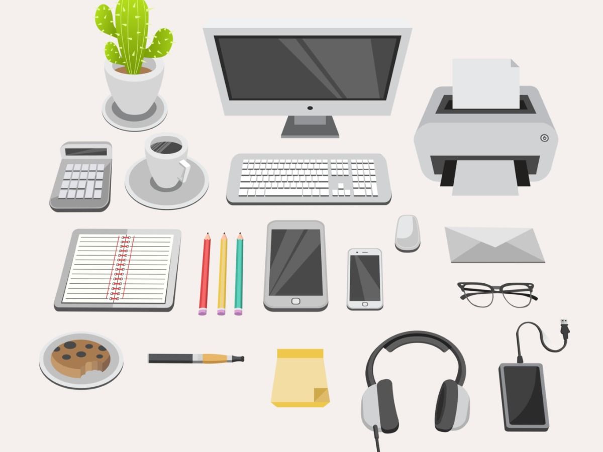 Beige background with icons of office supplies - Benefits of publishing multiple images in one upload - Image