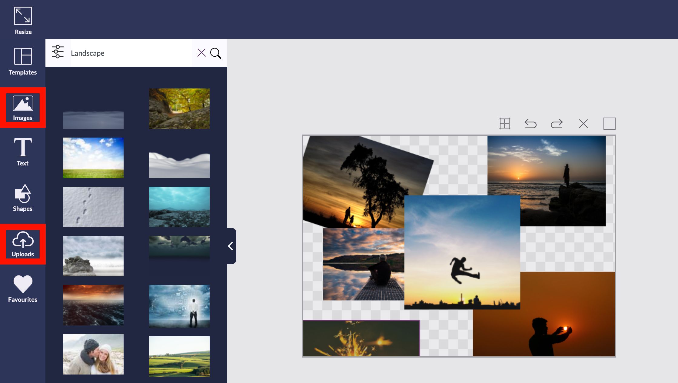 Captura de tela do processo de edição com as opções de imagens e upload destacadas