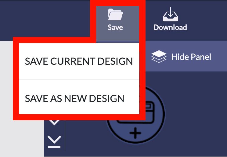 Captura de tela de Opções de salvamento - Salvar design atual e Salvar como novo design