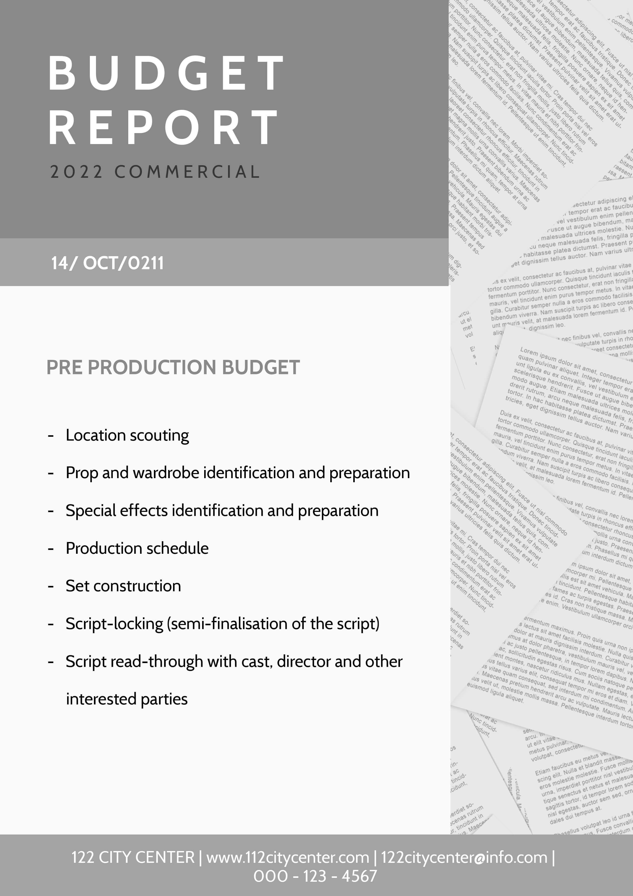 Plantilla de planificador comercial para presupuesto de preproducción