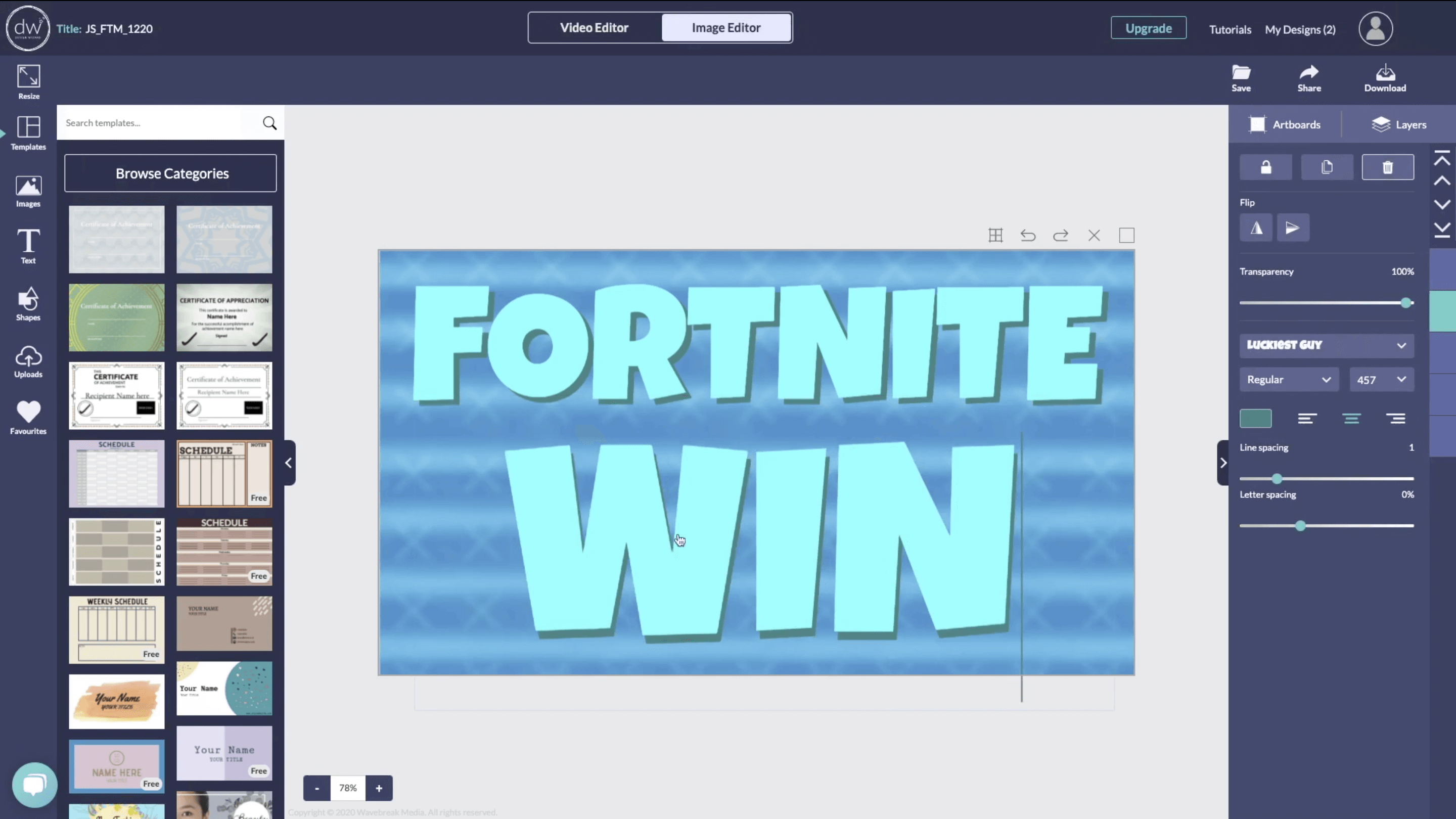 The process of editing a Fortnite video thumbnail using the Design Wizard - Step-by-step guide to designing YouTube thumbnails - Image