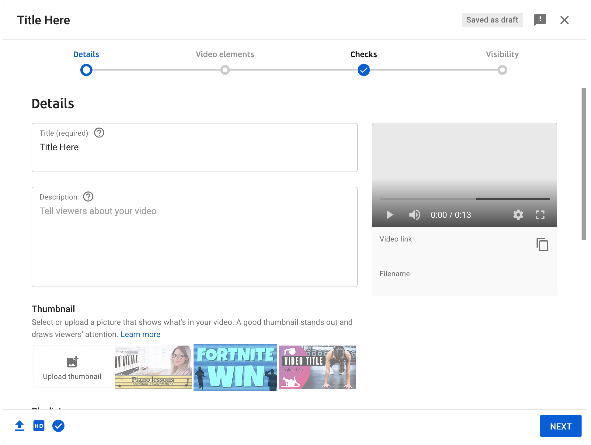 Page for creating a new video on YouTube - Step-by-step guide to designing YouTube thumbnails - Image