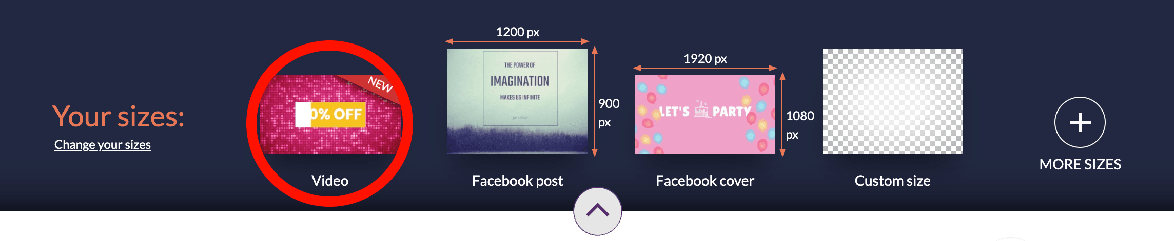 Screenshot of template sizes in Design Wizard with video circled - Step-by-step guide on how to make a video from photos with the Design Wizard - Image