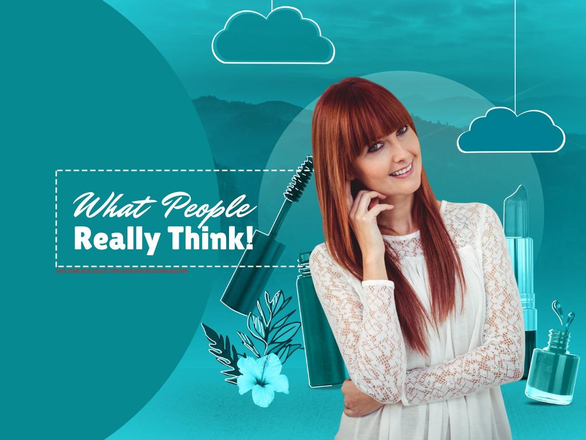 An image of a smiling woman on a turquoise background with the title What People Really Think - 12 ways to effectively promote a new product - Image