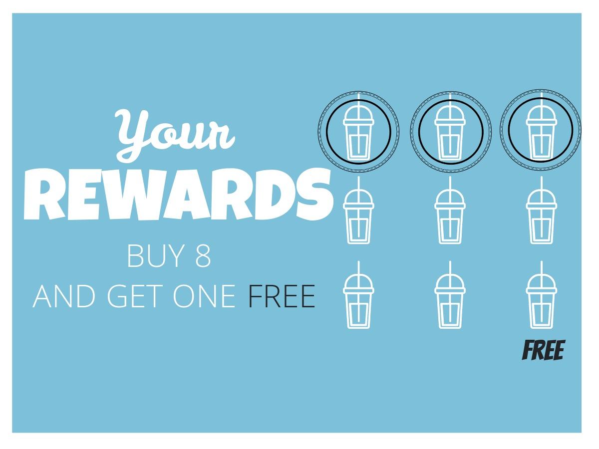 A free drink voucher with the words: Your rewards; Buy 8 and get one free - 12 ways to effectively promote a new product - Image