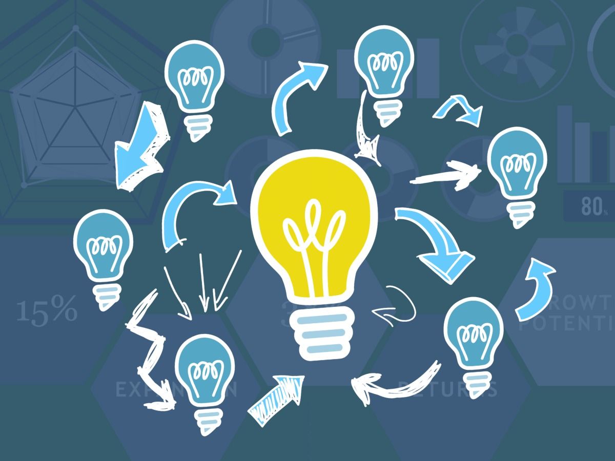 Yellow and blue light bulbs; idea exchange concept - 12 ways to effectively promote a new product - Image