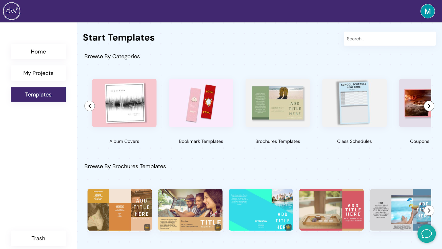 Design Wizard Start Templates Page - Image