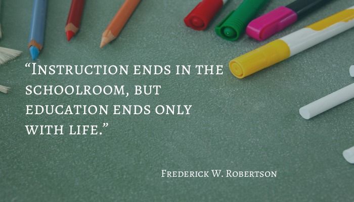 Frederick W. Robertson quote with coloured pencils and highlighters in the background - Best inspirational and motivational quotes for college students - Image