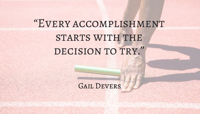 Gail Devers quote with a sprinter at the start in the background - Best inspirational and motivational quotes for college students - Image
