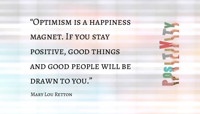 Mary Lou Retton quote with a colorful background and a 'positivity' image on the right - Best inspirational and motivational quotes for college students - Image