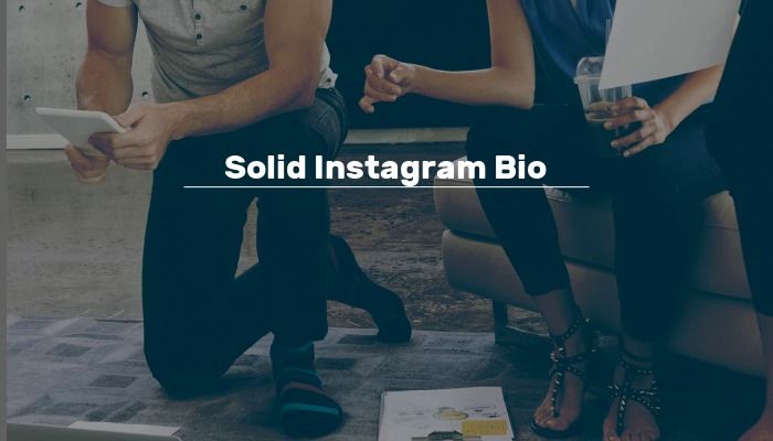 Casual business meeting background with white text: 'Solid Instagram Bio' - Tips on how to optimize your Instagram profile to increase your followers - Image