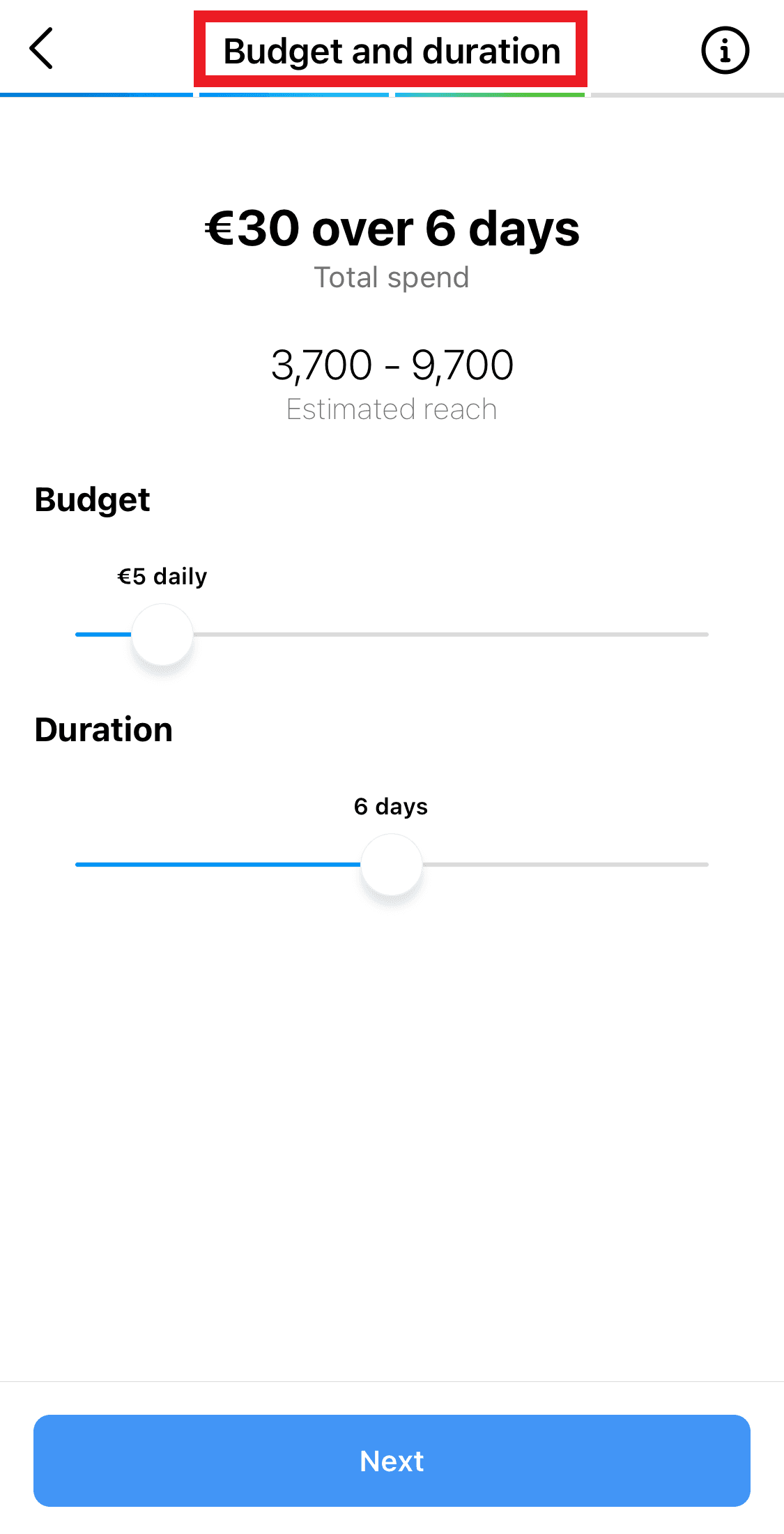 Step 5 Select a Budget and Duration - Guide on how to use Instagram video ads to grow your business - Image