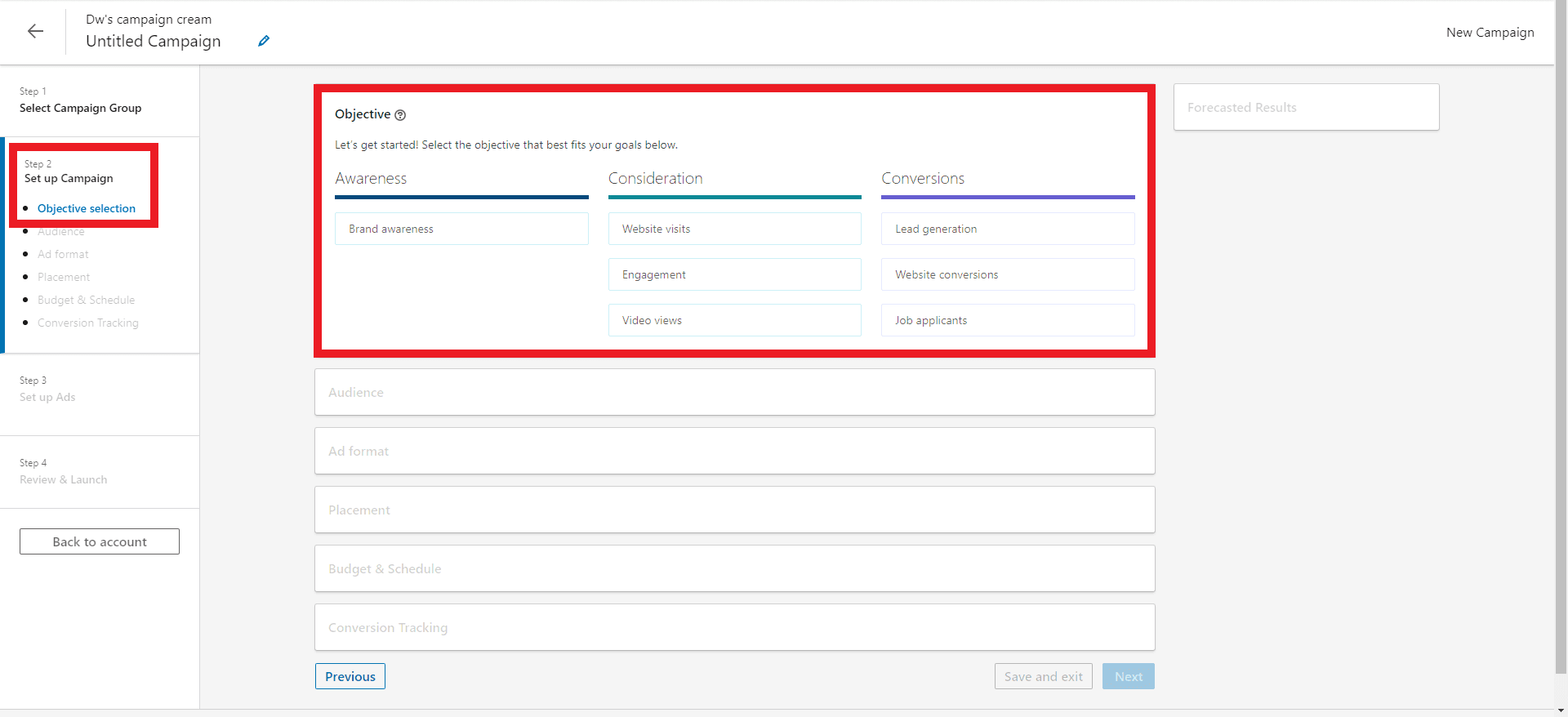 Etapa 3 Crie uma campanha e escolha seu objetivo