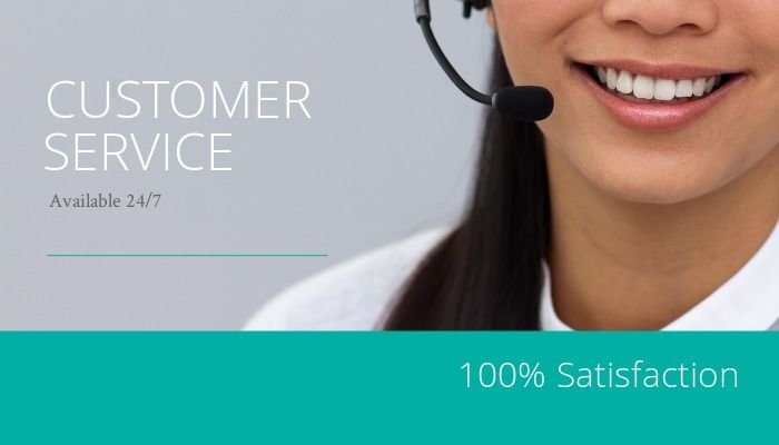 Kundendienstwerbung mit einer lächelnden Frau im Hintergrund