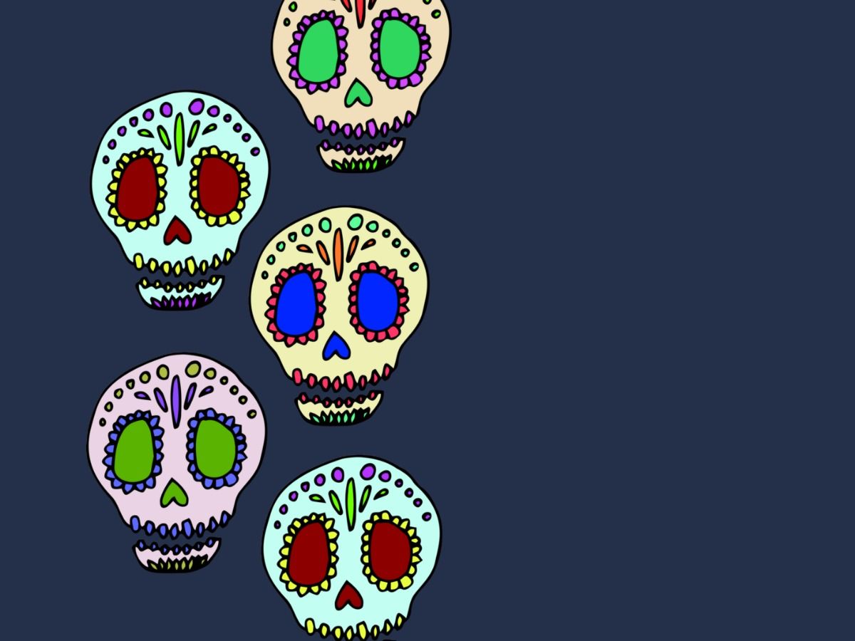 Mexican folk art: 5 skulls on a navy blue background - Elements for Mexican-inspired design - Image