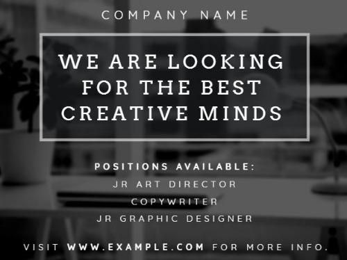 Slide template for company recruitment with 'We are looking for the best creative minds' as a title - The importance of consistency in presentation design - Image
