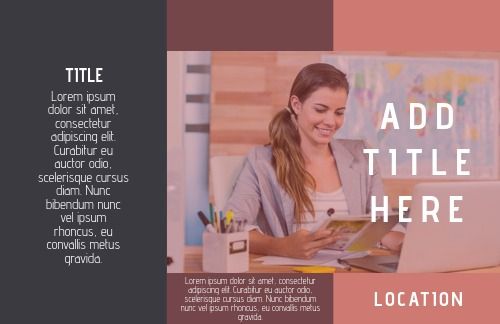 Brochure design template featuring a smiling female executive using a mobile phone at her desk - Learning about impact of visual communication design on consumer behavior - Image