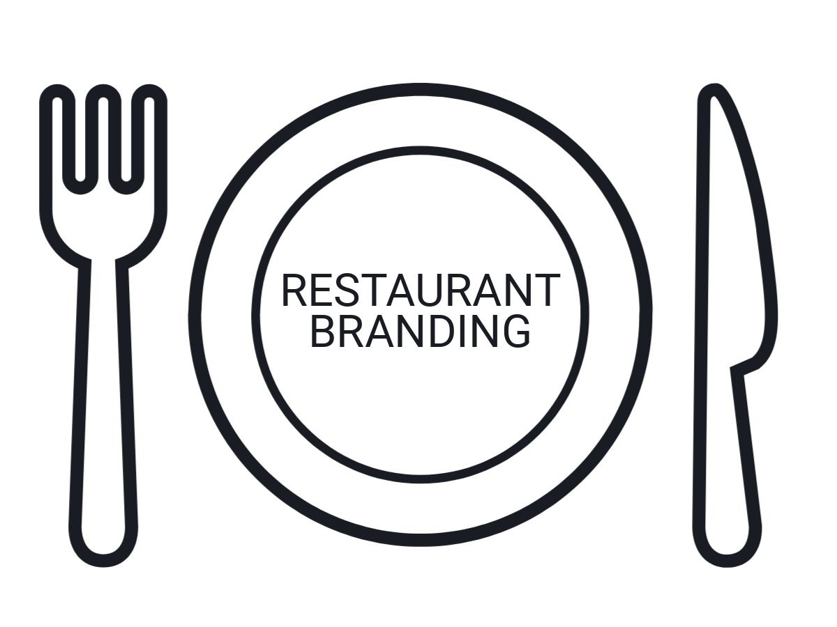 Outline illustration of knife, plate, and fork with title Restaurant Branding - Restaurant Branding Guide - Image