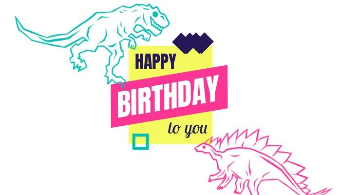 Diseño de tarjeta de cumpleaños de dinosaurio de neón