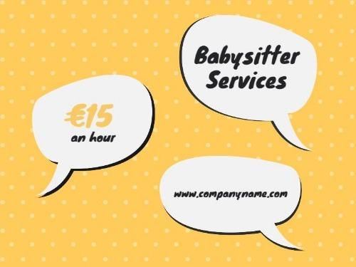 Babysitting services advertisement with speech bubbles on yellow polka dot background - The best social media marketing tips for starting and growing your business - Image