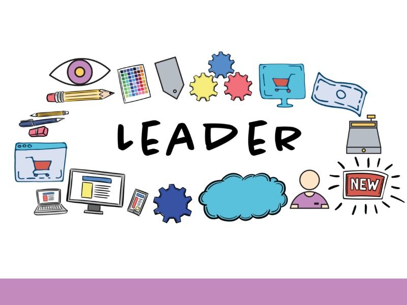 Various illustrations related to office work and the word Leader in the center - The best social media marketing tips for starting and growing your business - Image
