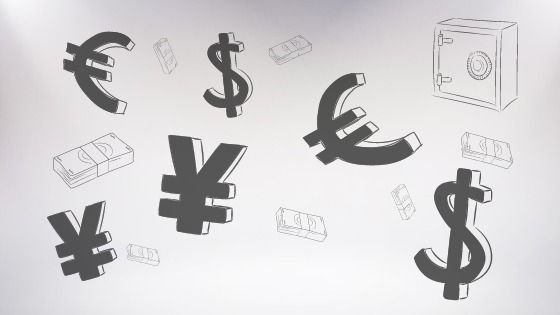 Fondo gris con símbolos de dinero