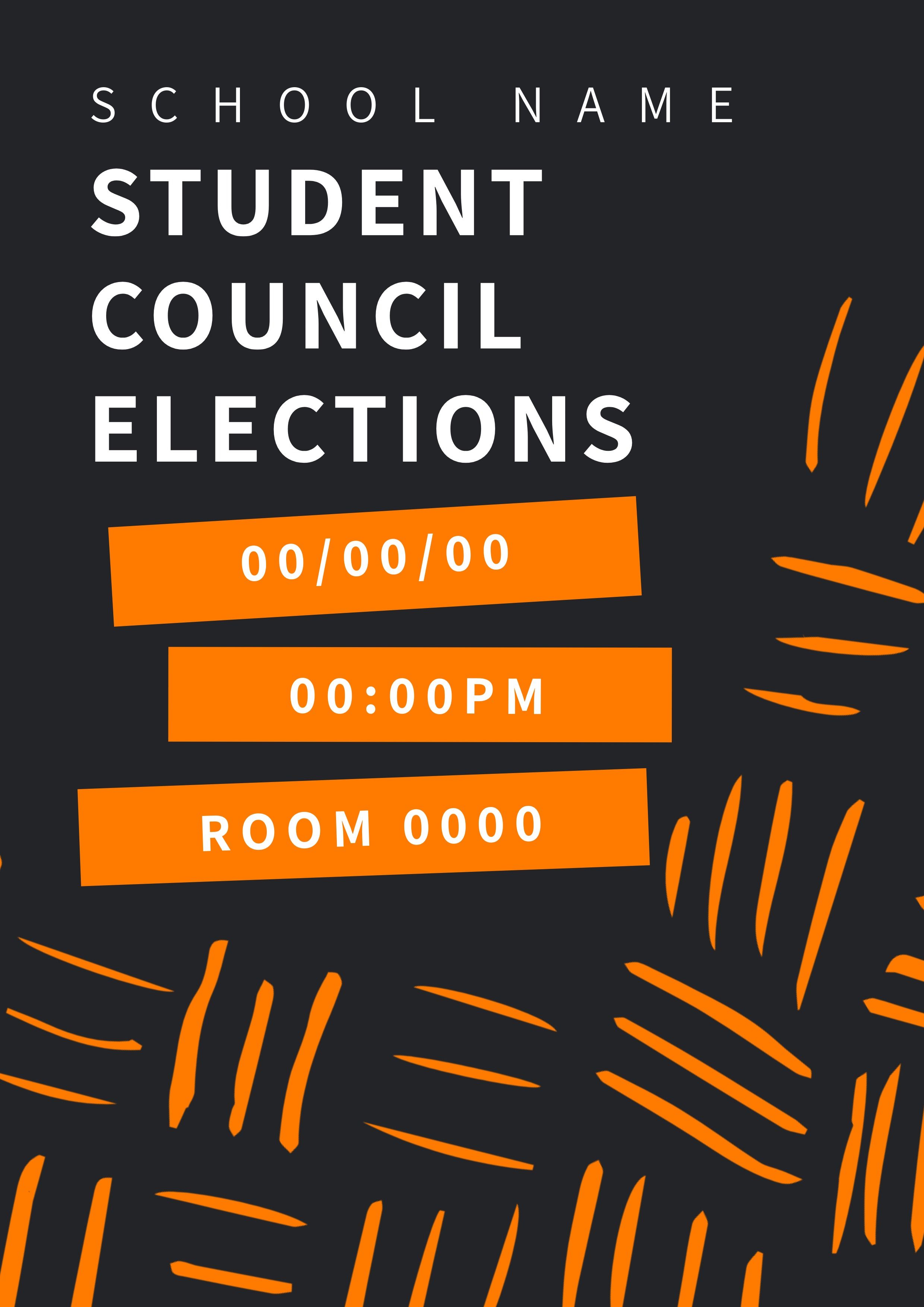 Folheto da campanha eleitoral do conselho estudantil: preto e laranja
