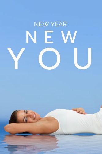 Poster "New Year New You" with the image of a young smiling woman in white - Bright summer color palettes to inspire your next design - Image