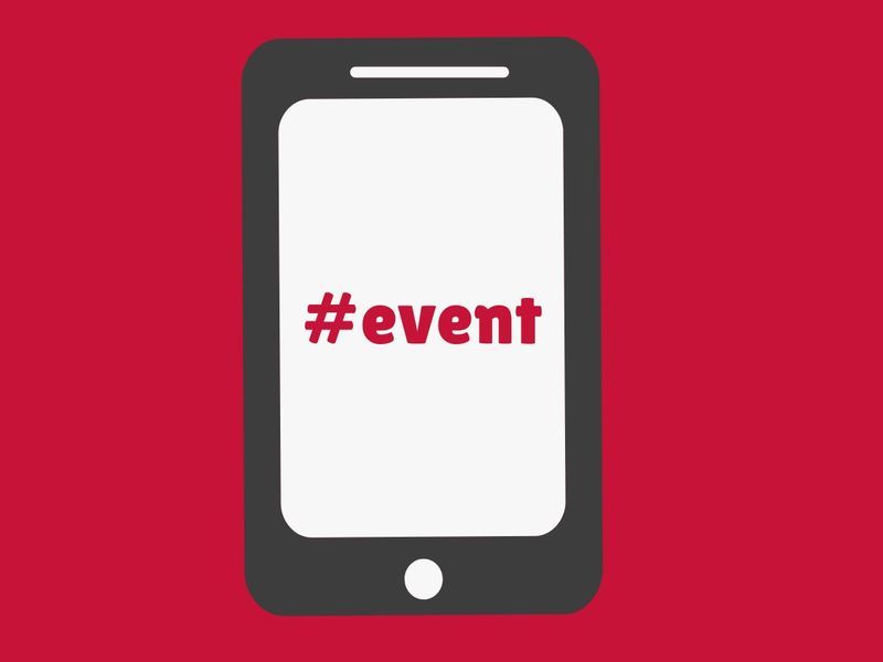 Smartphone/tablet illustration with '#event' on the screen - The 100 best event marketing ideas of 2019 - Image