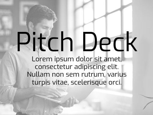 Black and white photo of a young man working on a laptop with 'Pitch Deck' as a title - How to write a persuasive proposal templates - Image
