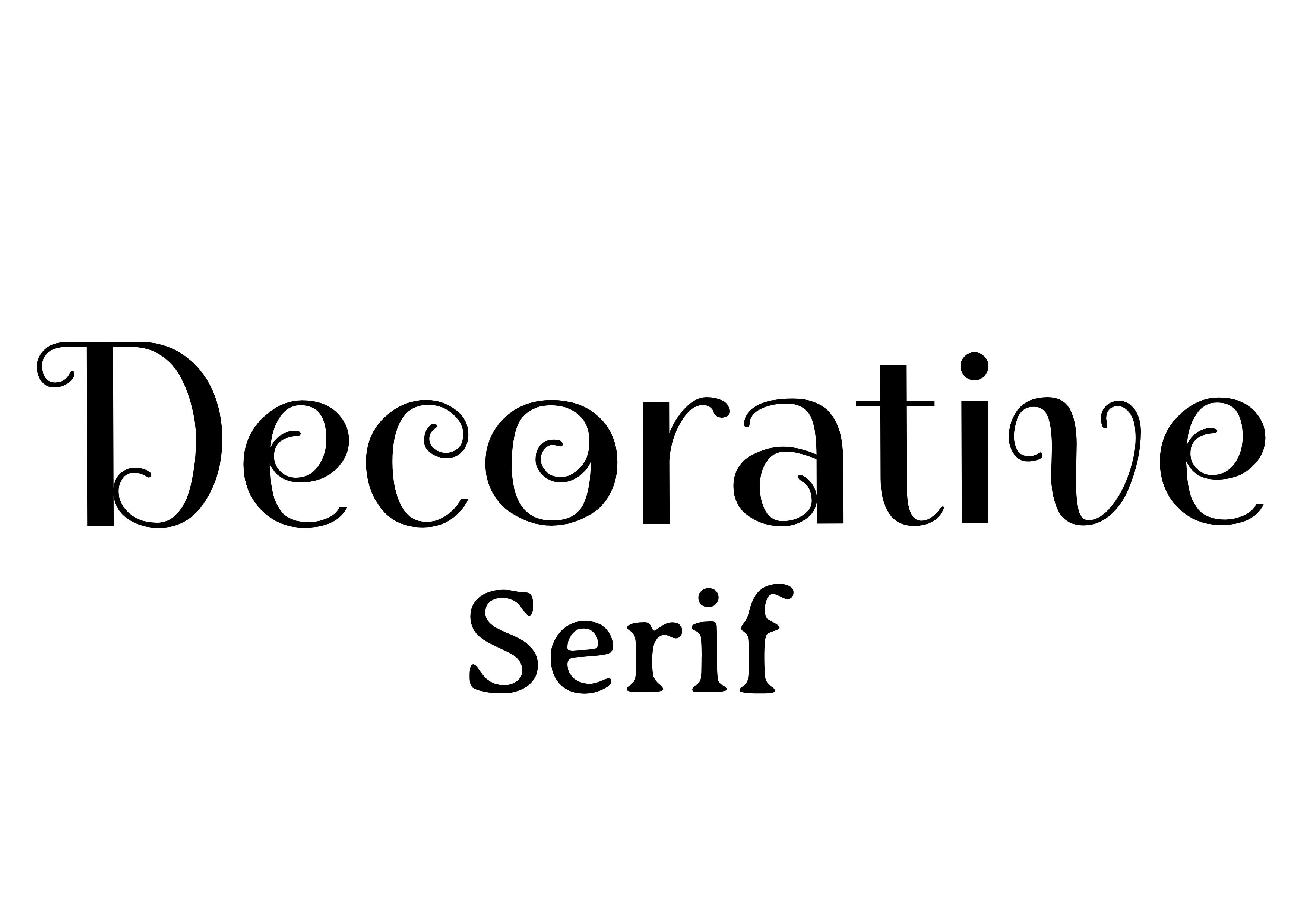 Schriftartenpaarung – „Dekorativ“ in der Mitte in Schwarz mit „Serif“ in Schwarz darunter kleiner