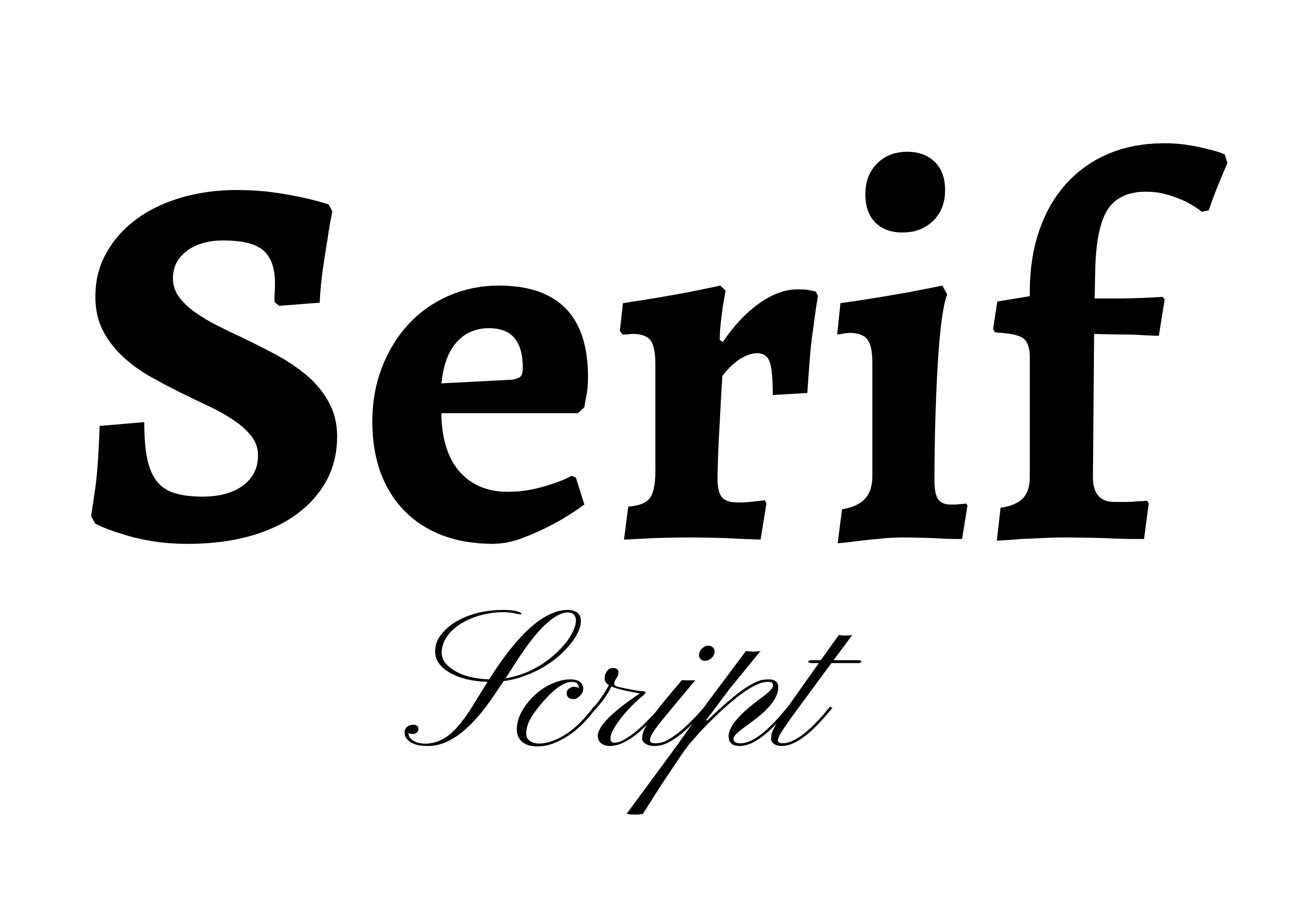 Font Pairing - 'Serif' in Bold Black in the centre with 'Script' in black underneath smaller - The complete guide to fonts: 5 essential types of fonts in typography - Image