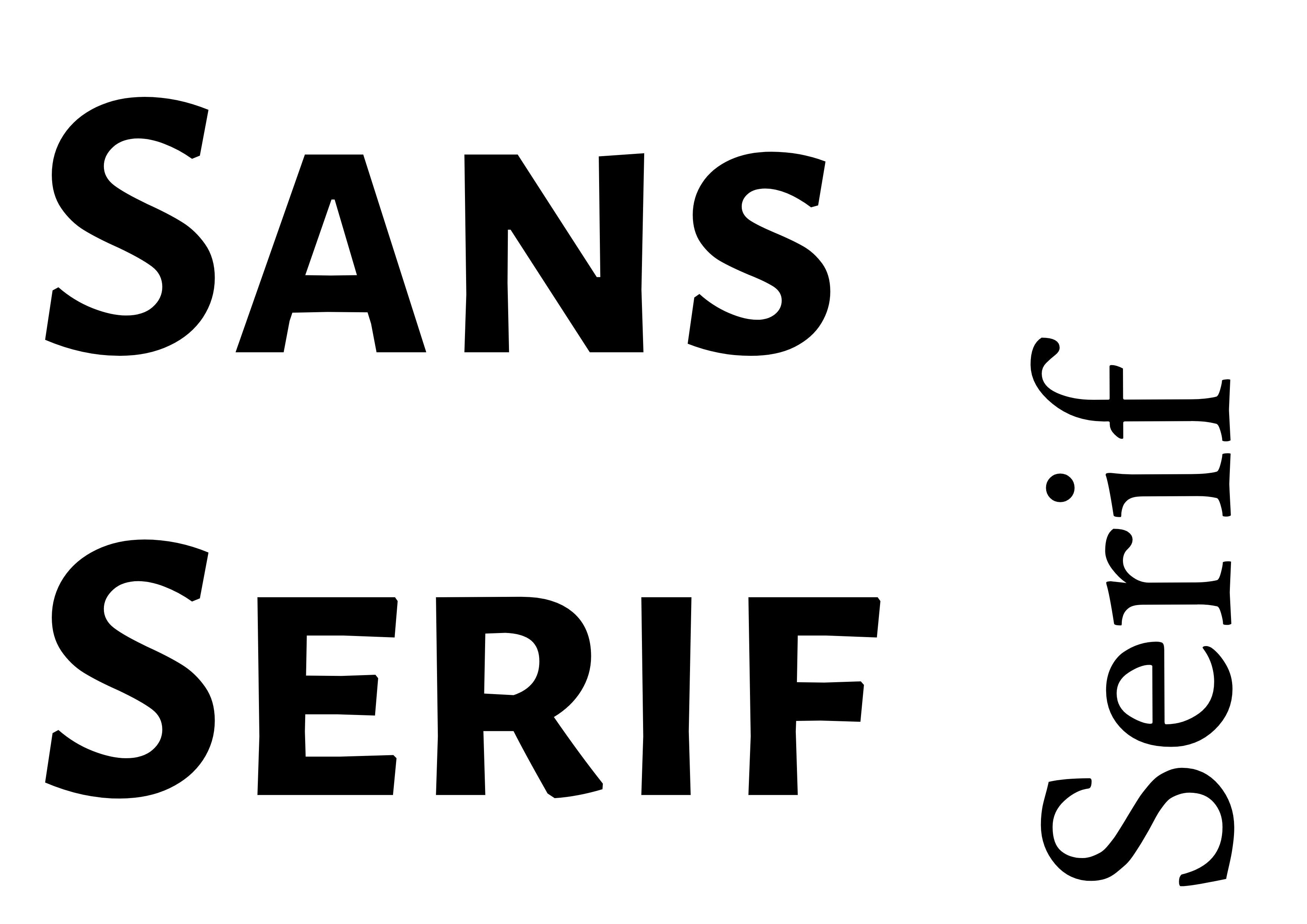 Schriftartenpaarung: „Sans Serif“ in fettem Schwarz auf der linken Seite, „Serif“ in der rechten unteren Ecke kleiner gedreht