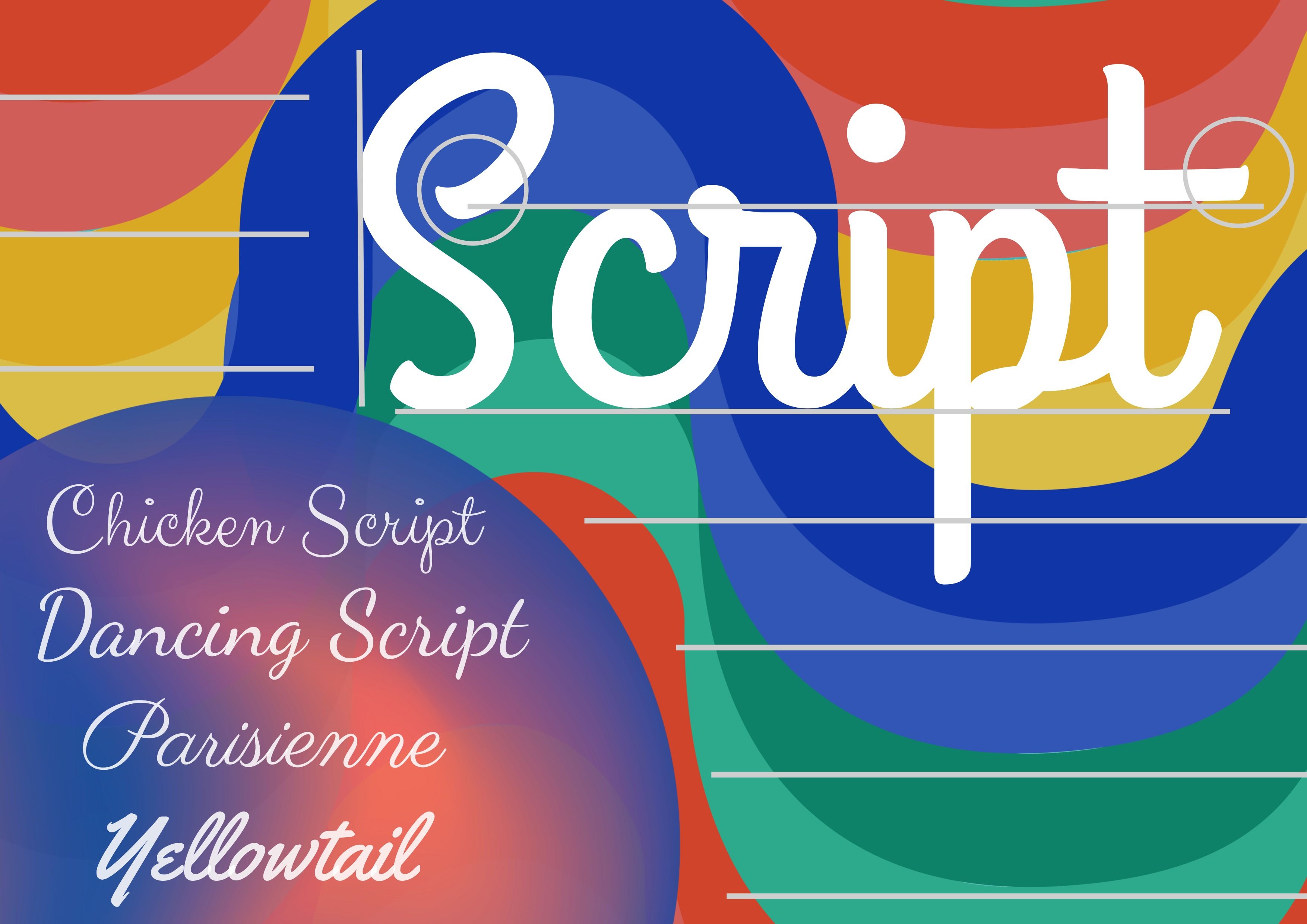 Colorful Script Font Type Template with 4 examples in white - The complete guide to fonts: 5 essential types of fonts in typography - Image