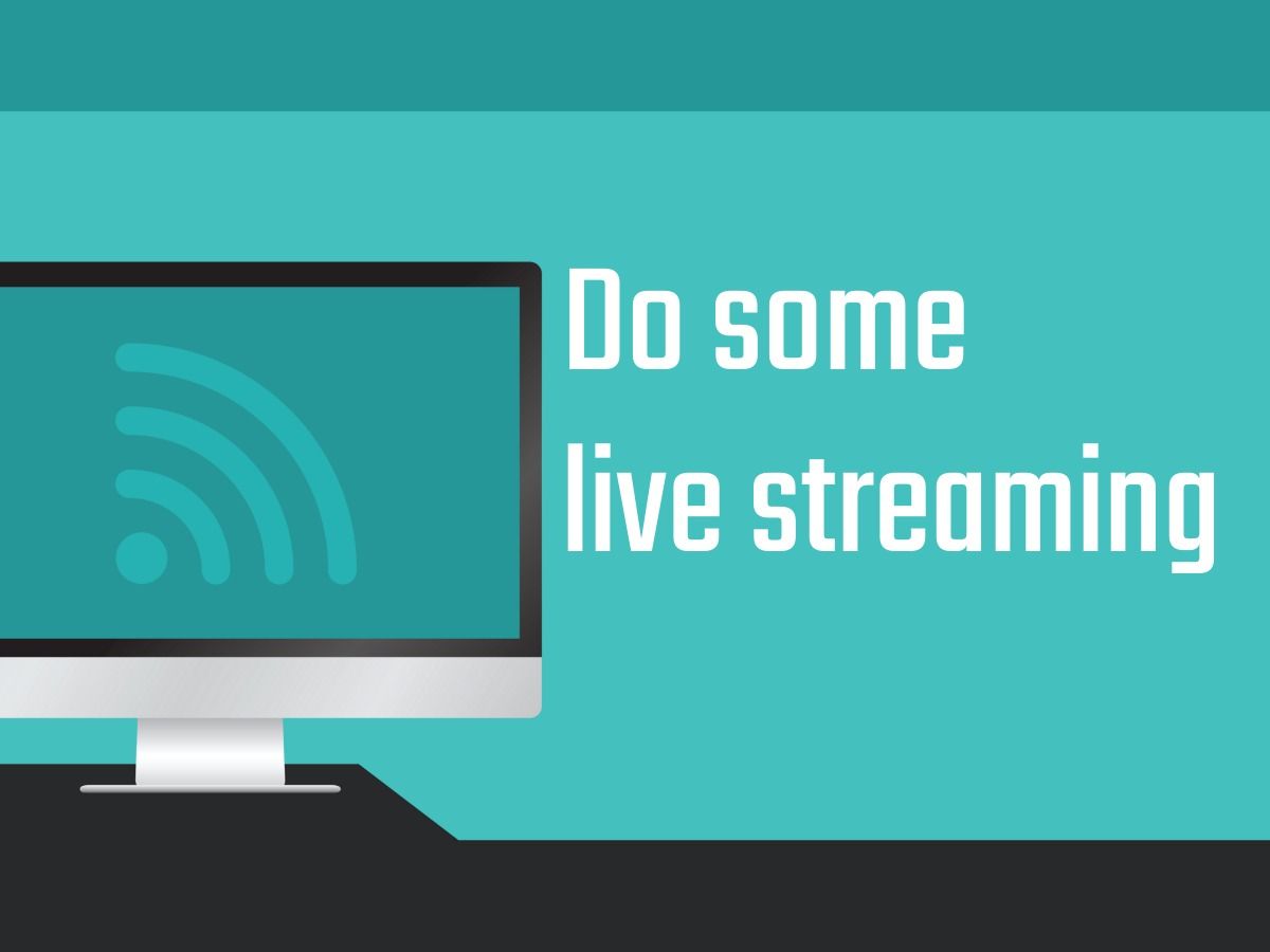 An image of a computer screen with a communication icon on a turquoise background; do some live streaming - 20 best YouTube marketing strategies - Image