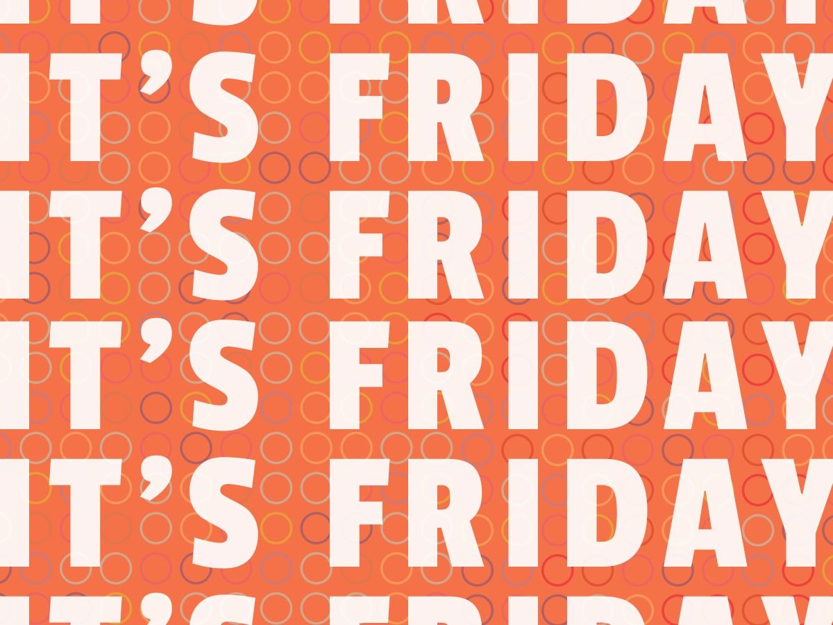 Orangefarbenes Plakat mit der Aufschrift „Es ist Freitag“