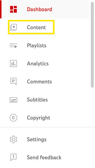 Conteúdo do YouTube Studio como encontrar