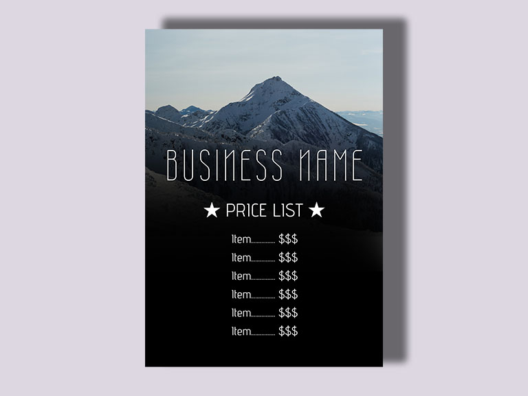 Easily create professional price lists with our free price lists templates. Edit and download in minutes from our design library. Choose from a variety of stylish designs to suit your brand and save time with our ready-to-use options. Perfect for showcasing your products or services effectively.